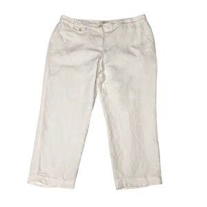 Loft White Linen Midrise Cropped Cuffed Pants Size 12